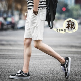 Slim Cotton and Linen Men's Pants New Summer Men's Beach Pants Korean Style Casual Pants Men's Solid Color Trendy Shorts