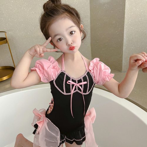 Girls swimsuit one-piece 2024 new style baby summer girl internet celebrity one-piece children's summer swimsuit