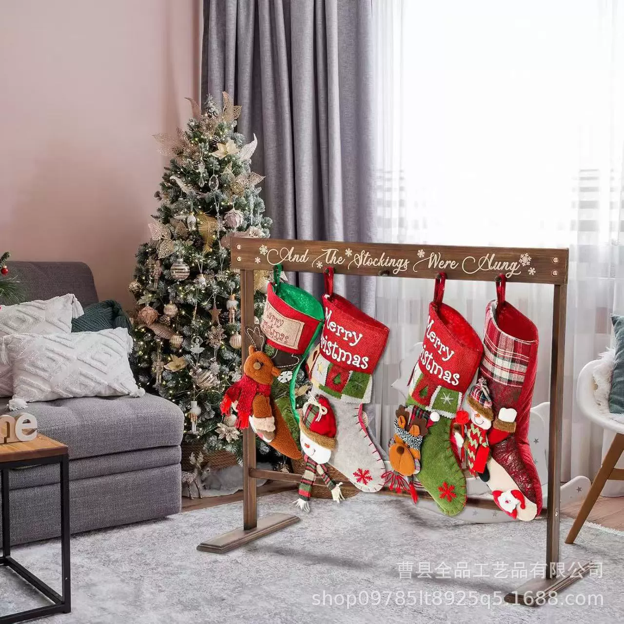 Деревянная рождественская подставка для носков напольная съемная трехмерная вешалка для подарков в виде носков декоративная подставка