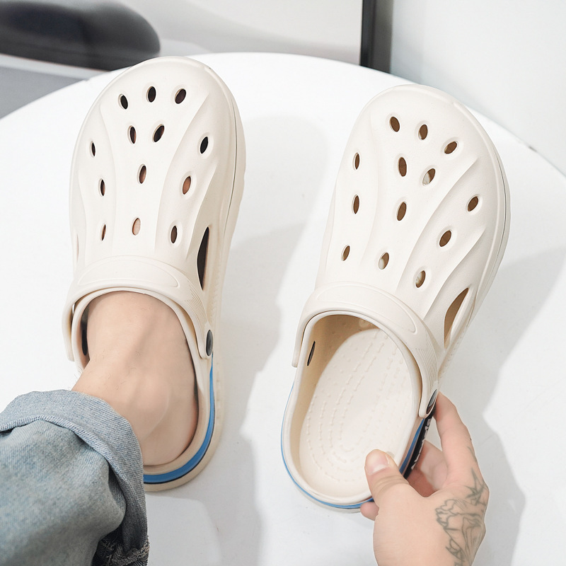 2025 verano zapatos con agujeros de gran tamaño para hombres sandalias casuales antideslizantes de suela suave para uso exterior, conducción resistente al desgaste, pantuflas Baotou en la playa
