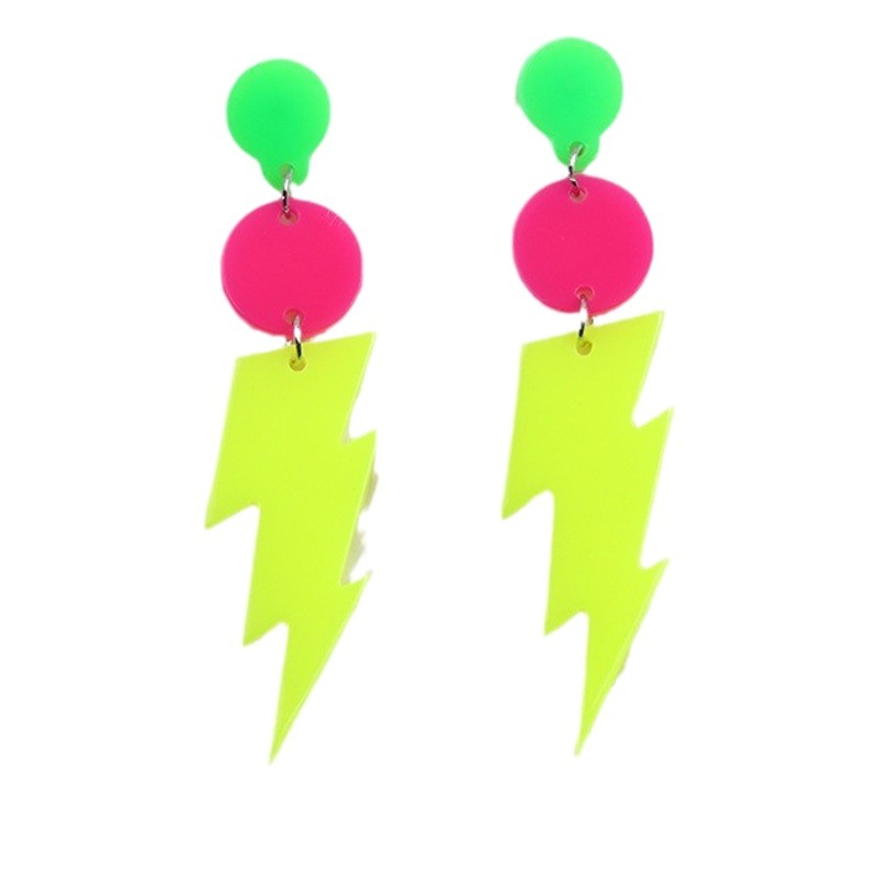 New foreign trade European and American lightning earrings earrings fluorescent color design contrast color personality acrylic earrings earrings for women