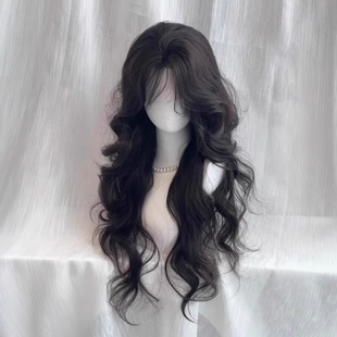 Cross-Border Hot-Selling Meilas Korean-Style Elegant Big Wave Synthetic Hair Bangs Autumn and Winter Wig for Women Natural Full Head Wig
