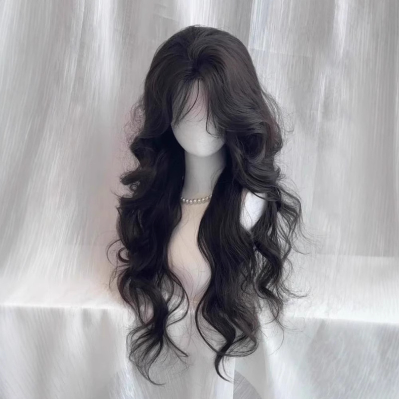 Cross-Border Hot-Selling Meilas Korean-Style Elegant Big Wave Synthetic Hair Bangs Autumn and Winter Wig for Women Natural Full Head Wig