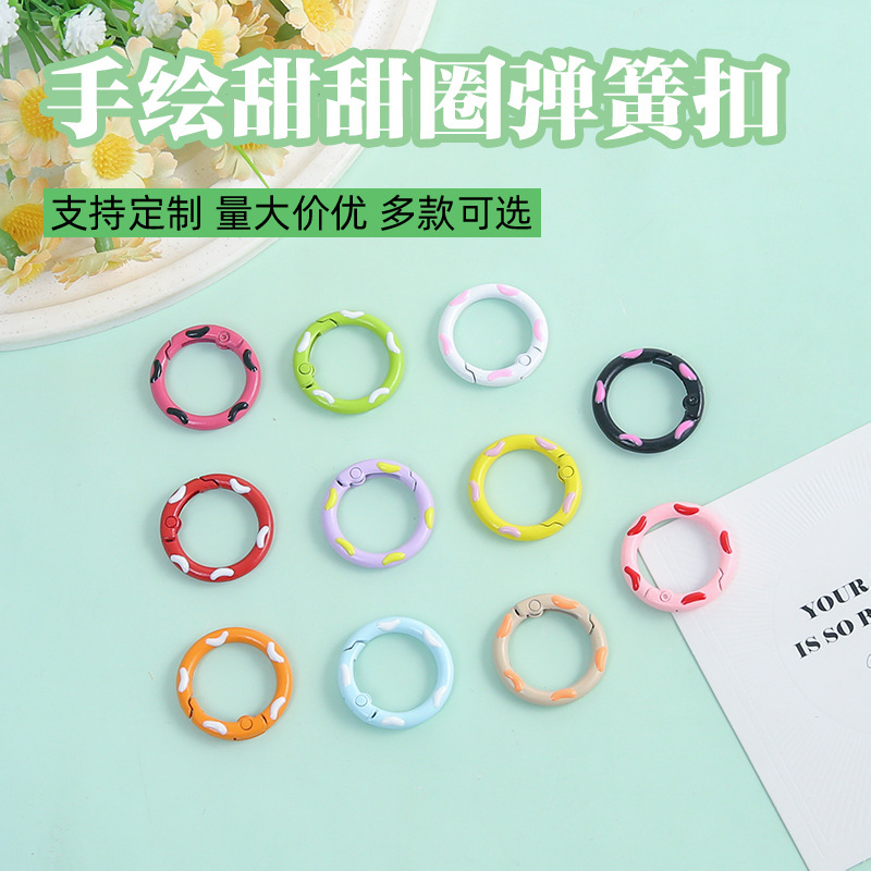 Colorful Zinc Alloy Hand-Painted Donut Spring Buckle DIY Keychain Accessories Connection Open Ring Material Wholesale