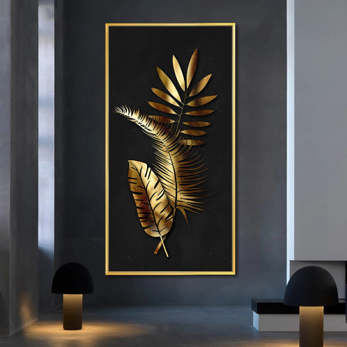 Golden Flowers Leaves Butterfly Home Decoration Painting Gold Foil Flower Living Room Porch Hanging Painting Unframed Painting Core Canvas Painting
