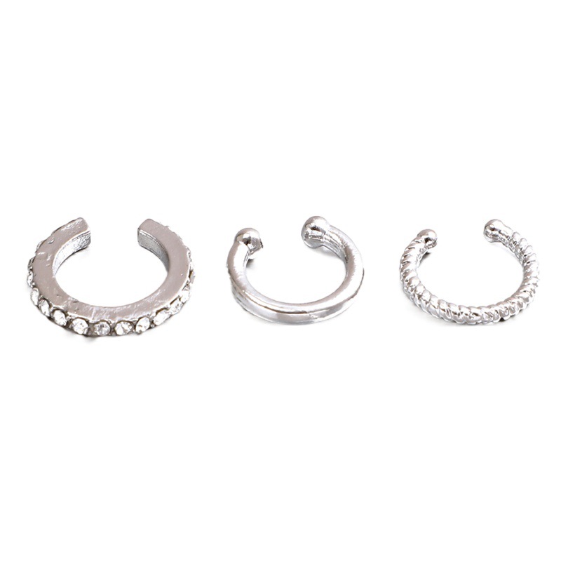 Clip para hueso del oído no perforado en forma de C con diamante de punto más vendido transfronterizo europeo y americano, conjunto de tres piezas con clip para oreja compacto y elegante personalizado