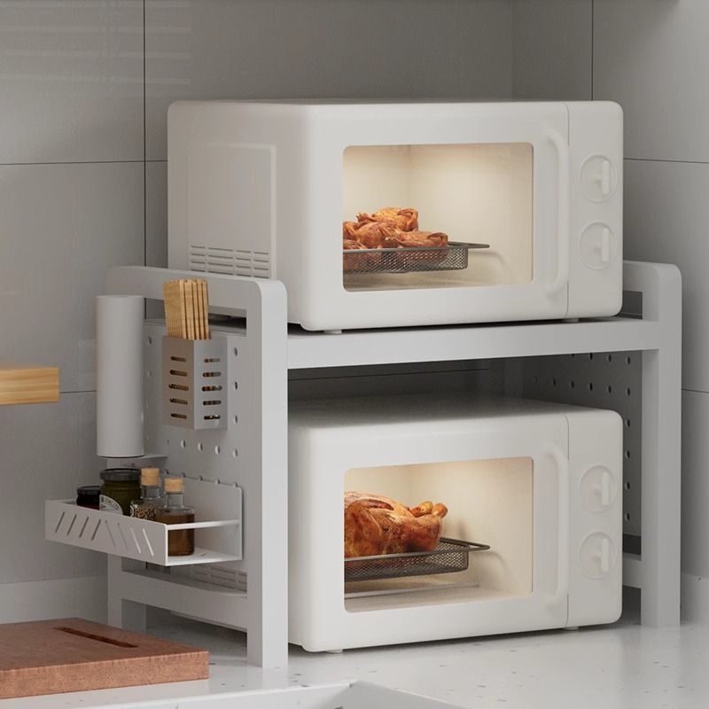 주방 조리대 전자 레인지 보관함 다기능 가정용 오븐 크림 스타일 더블 레이어 개폐식 계층형 보관함