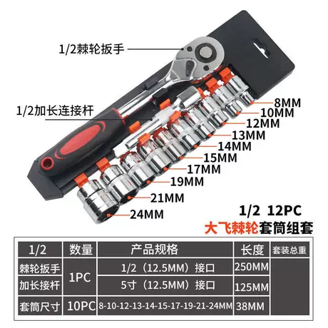 1/2" drive impact socket set (12-piece, zinc plated)