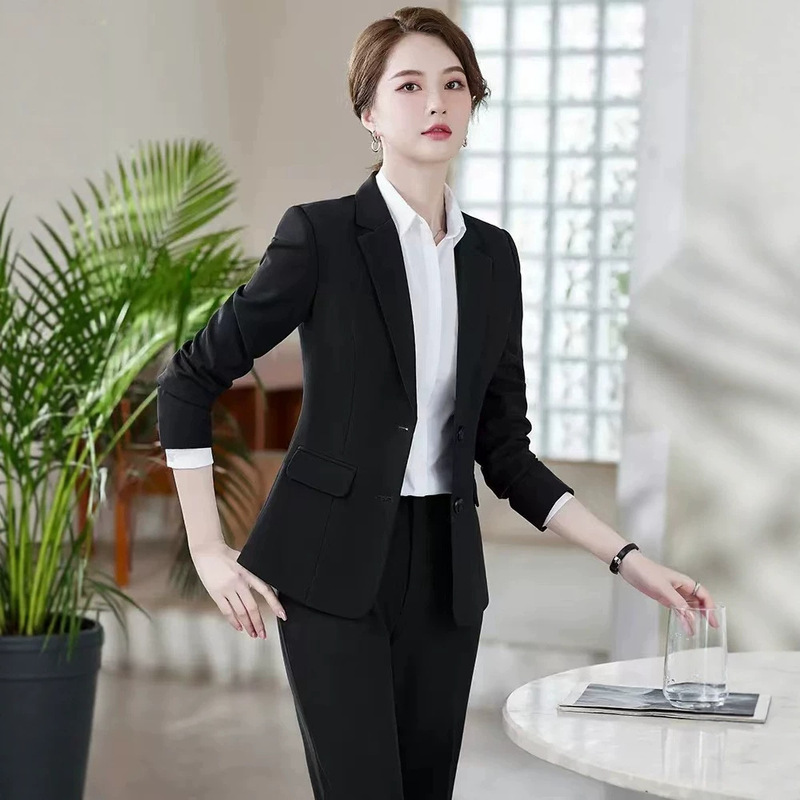 New professional suit women's black suit Korean slim fit hidden blue work suit fashion sales suit wholesale