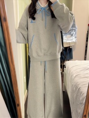 网红OOTD运动服套装女秋冬季慵懒风宽松连帽卫衣休闲阔腿裤两件套