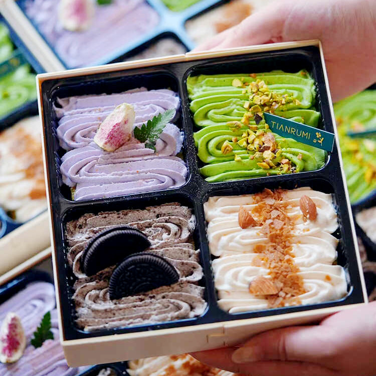 网红新品爆款欢喜四拼盒子烘焙四宫格西点水果奶油蛋糕打包包装盒