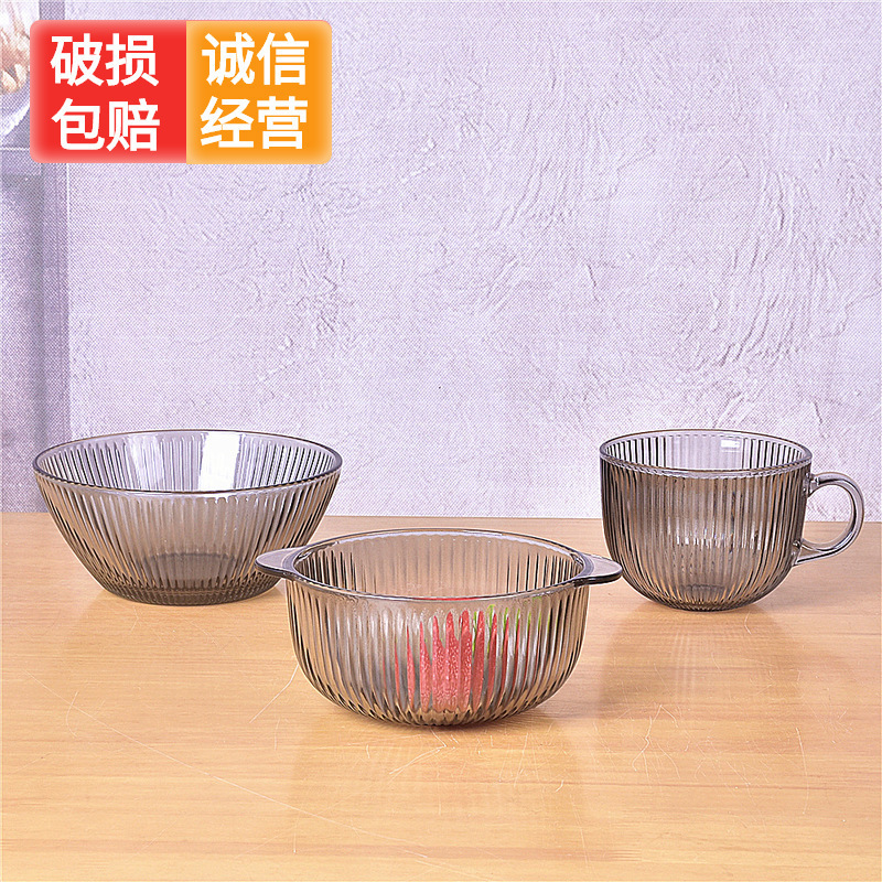 Japanese-style glass tableware three-piece set Nordic gray double-ear bowl cup set Breakfast Oat Milk Cup will sell gifts