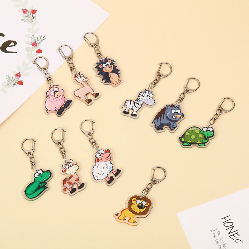 Cartoon Animal Mini Keychain Transparent Acrylic Single/Double-Sided Backpack Pendant Creative Goat Lion Keychain