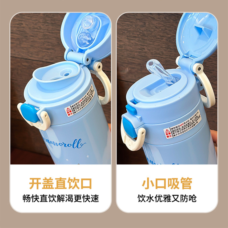 Sanrio Kulomi Taza de calor para niños 2024 nuevo tipo con taza de agua de paja para niñas lindas tazas de doble bebida portátiles