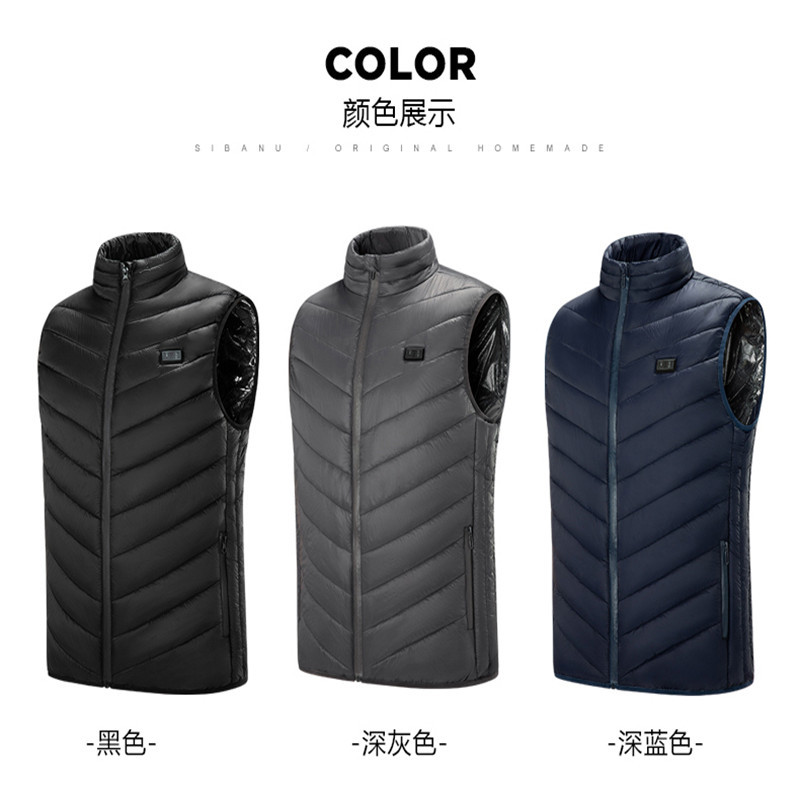 Nueva transfronteriza inteligente de doble zona de control 11 Chaleco de calefacción eléctrica de moda de los hombres simples calefacción eléctrica chaleco térmico chaqueta
