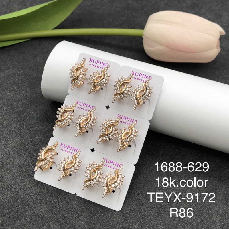 Pendientes de aro Xuping transfronterizos rusos de 18k con incrustaciones de diamantes, joyería de lujo ligero de alta gama al por mayor para mujer. image 10