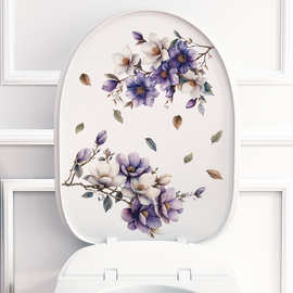 熙岸34221-紫色玉兰花背景墙面装饰浴室马桶盖可移除贴花玻璃墙贴