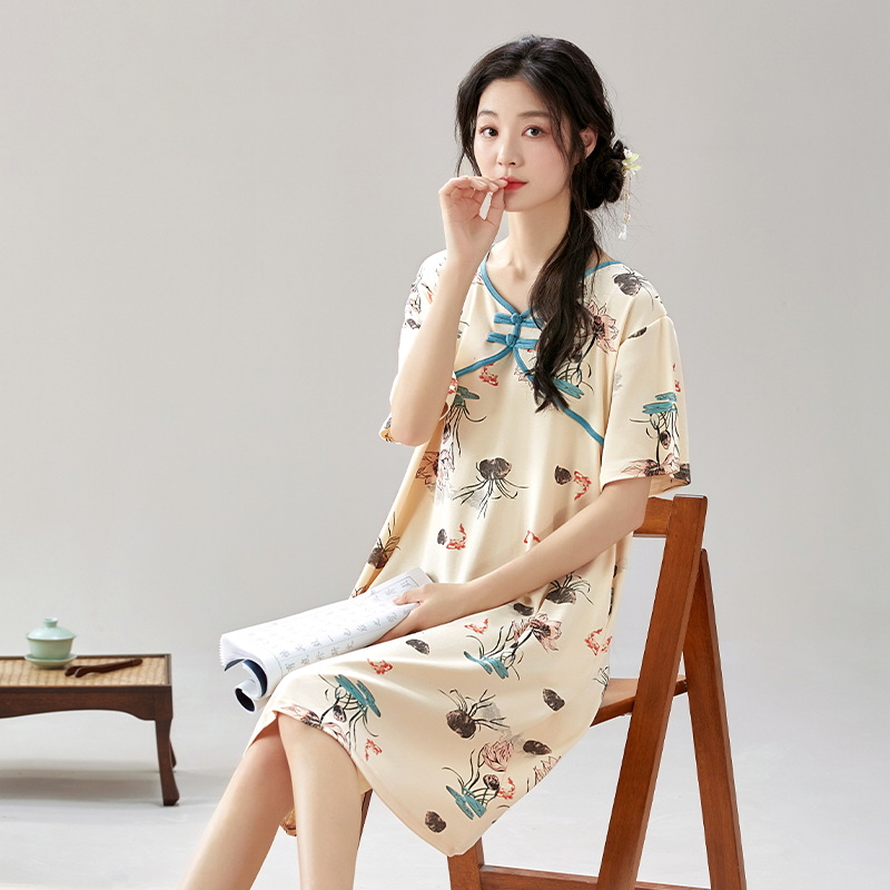Pijama de mangas cortas de estilo antiguo de verano de estilo chino nuevo pijama de estilo chino de verano de algodón delgado ropa de hogar se puede usar