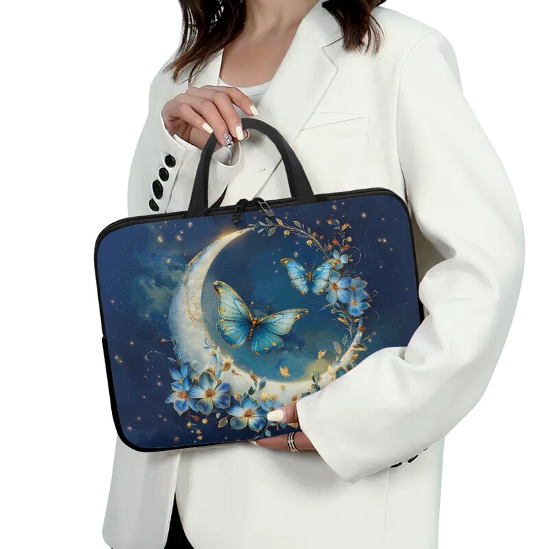 Amazon Export Tablet Polyester Cosmetics Bag Moon Butterfly Print Large Capacity Briefcase with Picture Printing