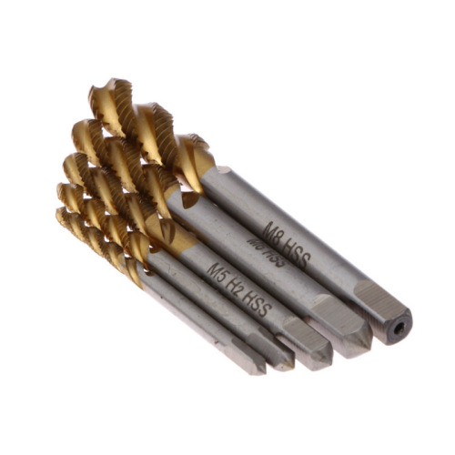 5PC titanium plated spiral machine tap, 5-piece tapping set, hand tapping extrusion tap for drilling screw holes