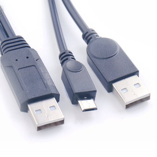 With Auxiliary Double-Head Power Supply Port Usb2.0 Micro Male Mobile Hard Disk Data Charging Cable Computer Connection Cable