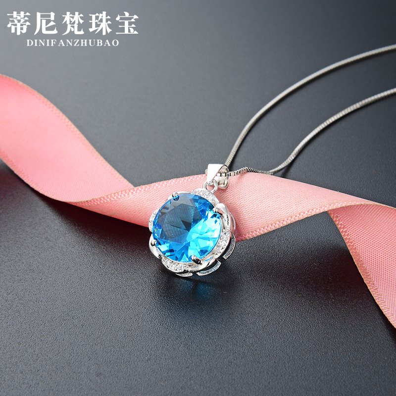 Transfronterizo europeo y americano moda elegante joyería collar s925 plata esterlina diamante ZIRCON cristal flor clavícula cadena colgante para las mujeres