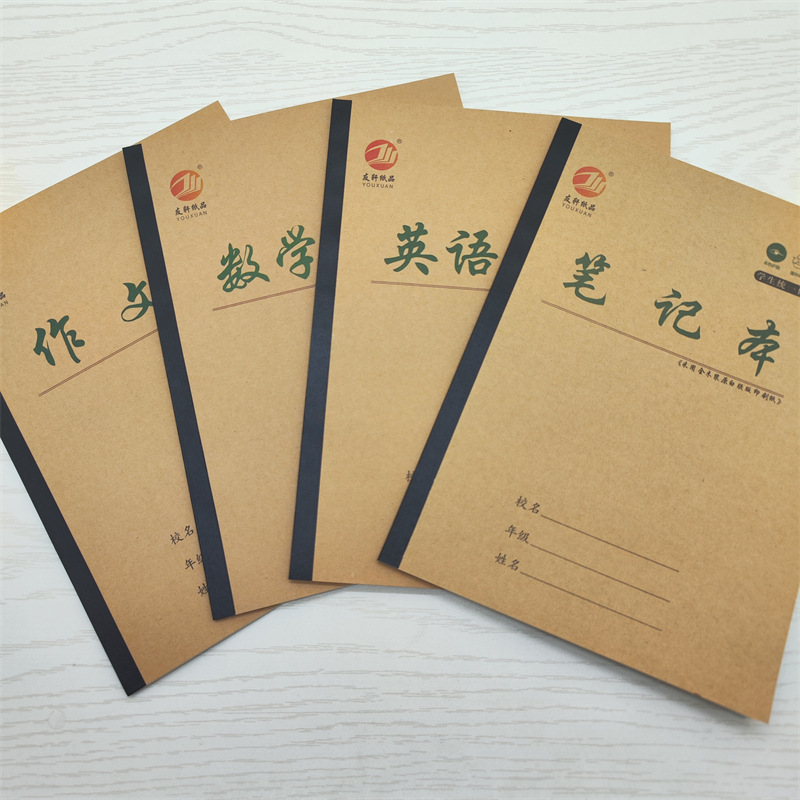 Youxuan left-right page English language mathematics notebook 16K new character writing exercise book rice cowhide large assignment notebook