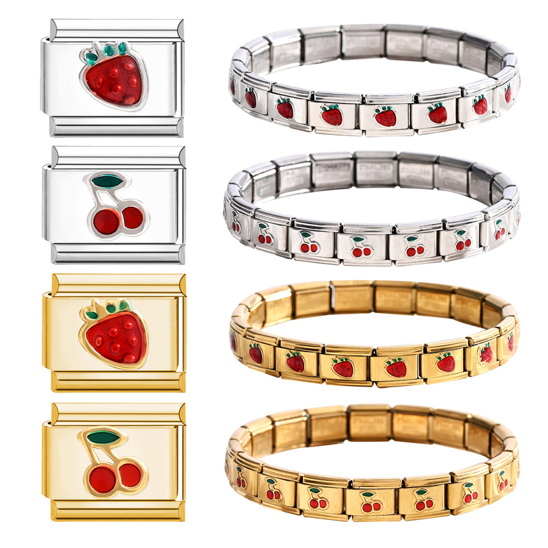 Charms Charm Module Bracelet for Women 18K Gold Cherry Strawberry Module Niche High-End Stainless Steel Bracelet