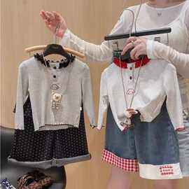 2025秋上新女童韩版花边领洋气宝宝森系风高级感百搭打底亲子装潮