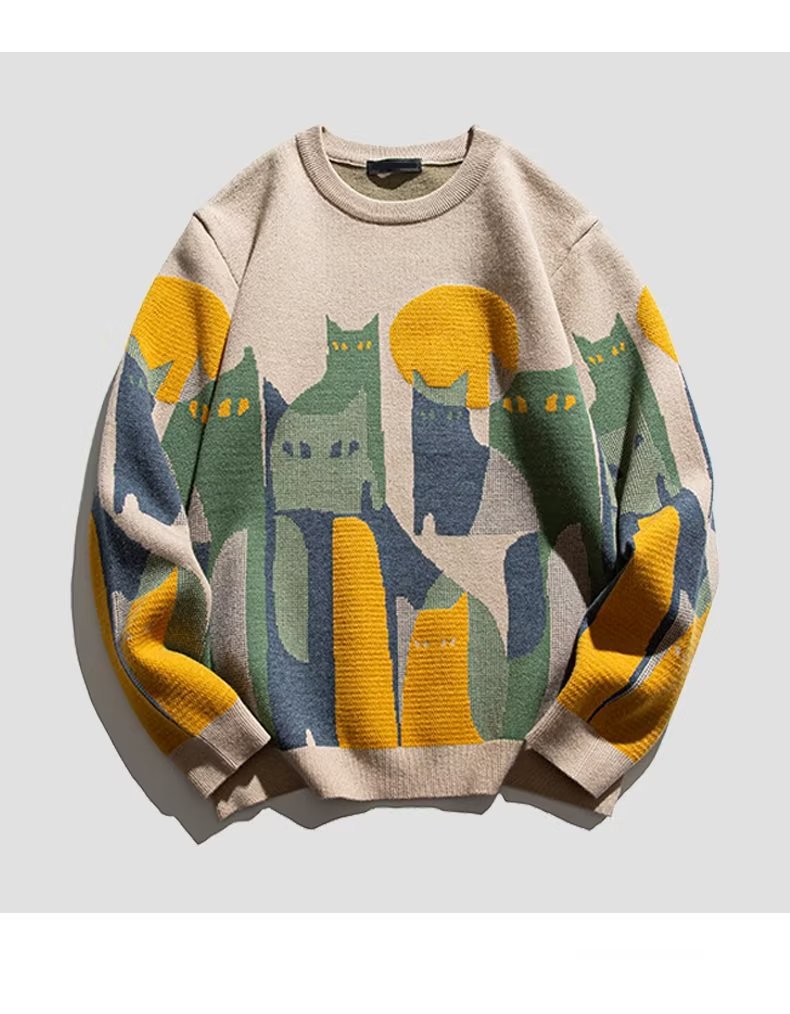 Pull homme rétro à col rond tricoté pour homme_voghion.com