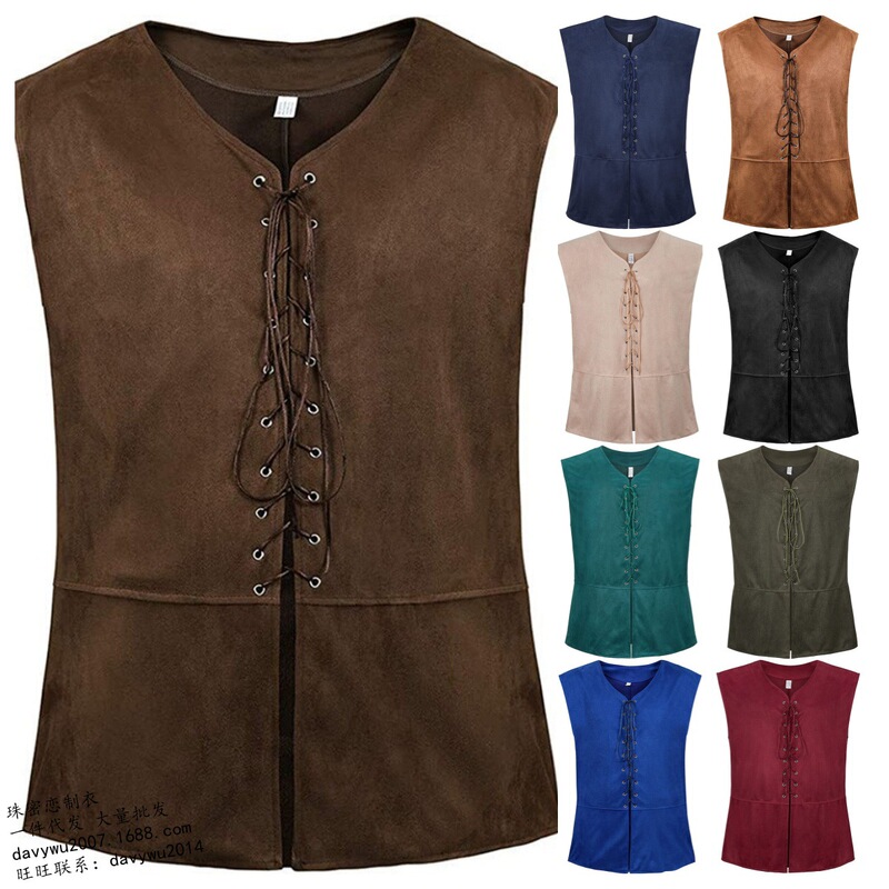 Amazon Medieval Literary Vest Pirate Gothic Steampunk Vest Lace-Up Renaissance Drama