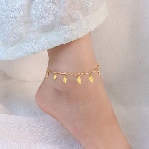 AliExpress Cross-border Fashion Simple Trend Alloy Leaf Ankle Chain Heart Double Layer Blue Eye Star Ankle Chain