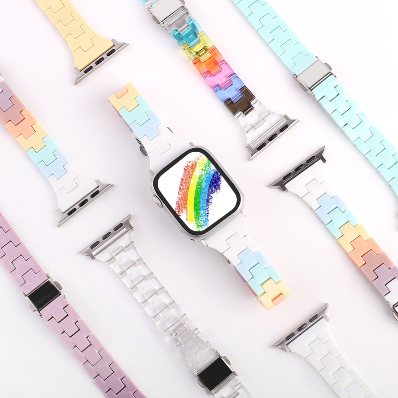 Suitable for smart watch strap iwatch full range of candy rainbow color apple small waist resin strap new
