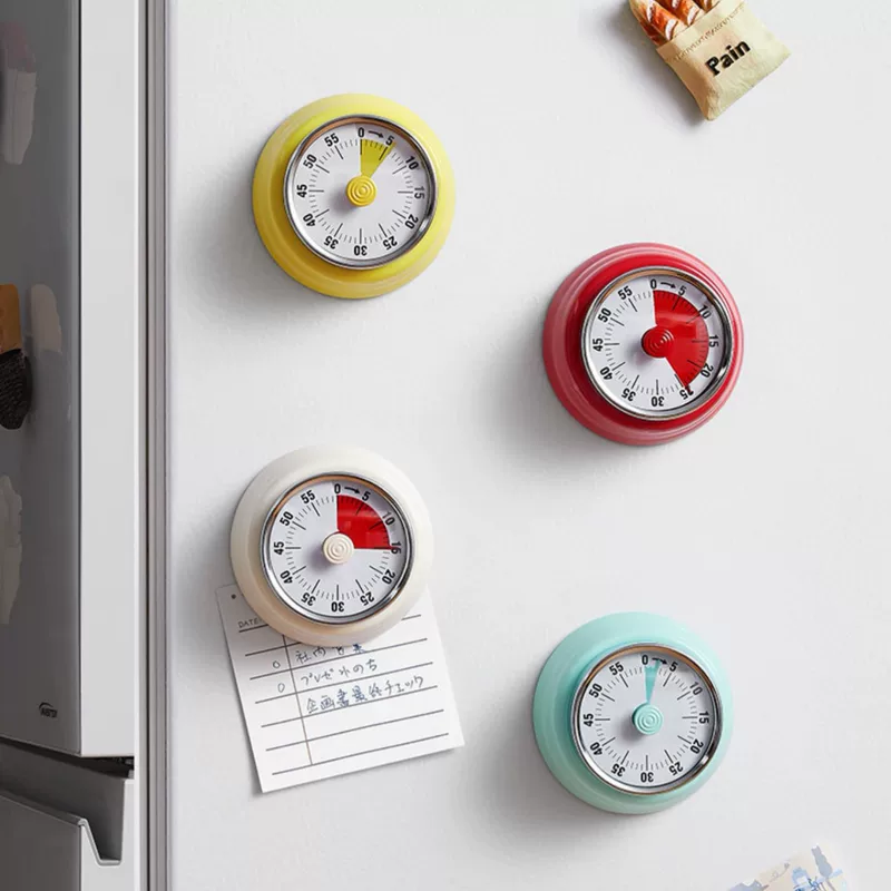 Mechanical Kitchen Timer, Magnetic Visual Countdown, Circular 60‑Minute Alarm, Multiple Colors