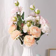 牡丹の3頭の絹の花の室内の偽の花の乾いた花のバラの花の花束の食卓の客間の装飾の花の結婚祝いの置物をシミュレーションします。
