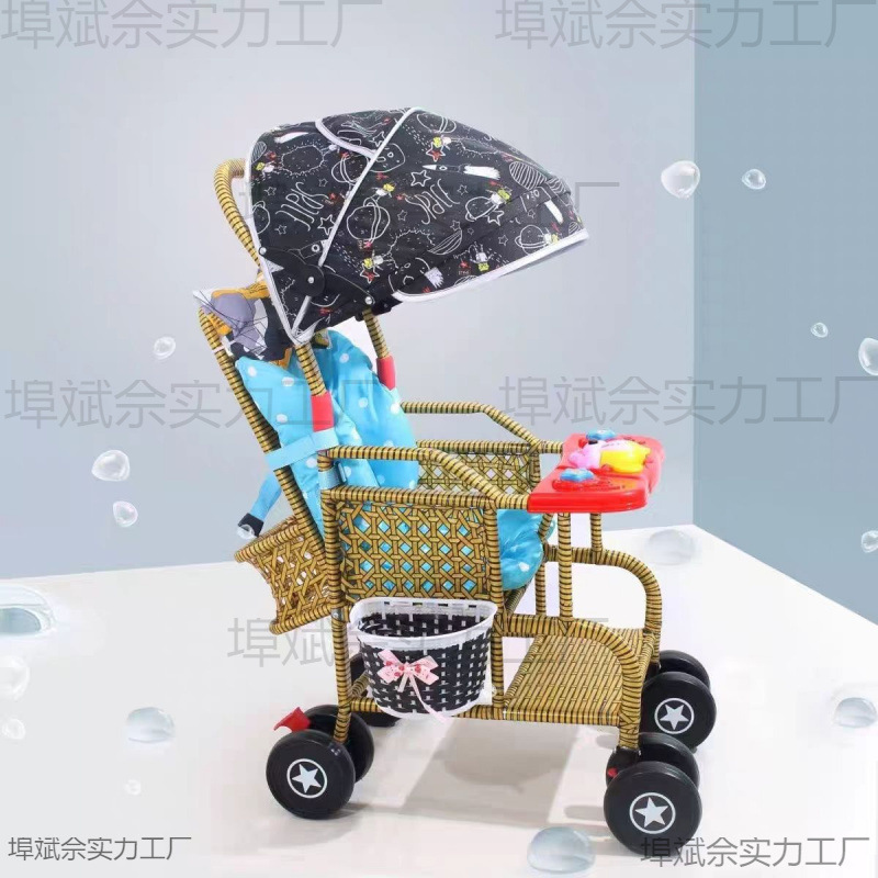 Rattan Stroller Summer Baby Rattan Chair Stroller Imitation Lightweight Bamboo Rattan Baby Can Sit and Lie down Rattan Safe, Comfortable and Light