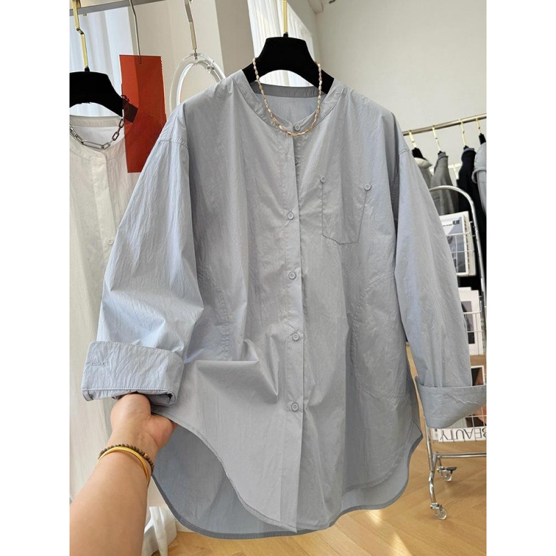 2025高级感轻奢减龄洋气韩系圆领长袖衬衫女独特超好看中长款上衣