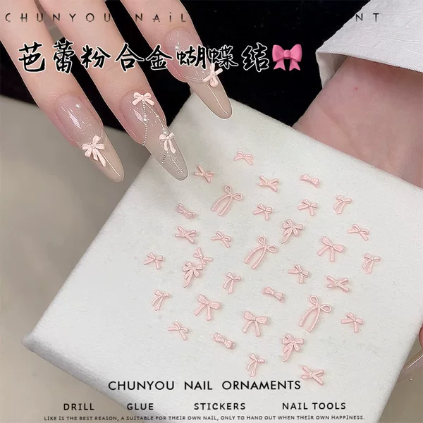 Pink Bow Nail Art Accessories Alloy Rhinestones Ballet Pink Metal Nail Rhinestones Ribbon Butterfly Nail Decorations Rhinestones