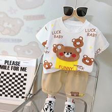 包邮Yikids可爱儿童装男女童卡通动物短袖套装婴儿夏装宝宝两件套