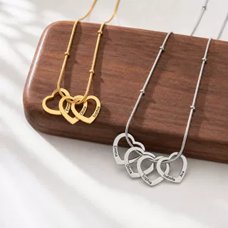 Etsy热销个性姓名项链多心激光雕刻定制字母吊坠情侣纪念礼物