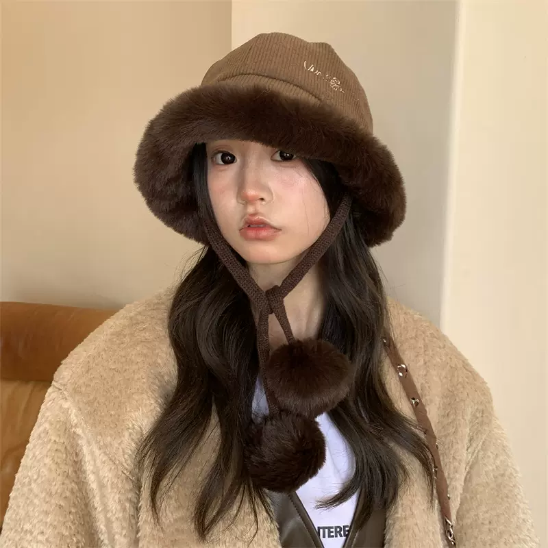 韩版加厚加绒渔夫帽女冬季保暖防寒护耳东北帽大头围显脸小盆帽子