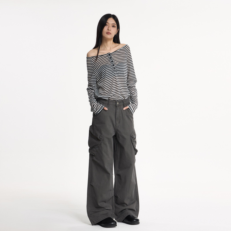 橙绢女装#美式宽松休闲工装牛仔裤男女2025新款秋季拖地阔腿裤子|undefined
