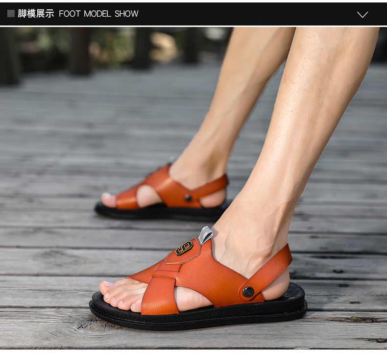 Dép sandal nam quai ngang hở ngón chất liệu da PU chống trơn trượt, thoáng khí — Màu kaki, Màu nâu, Nâu đỏ, Đen toàn bộ chi tiết 9