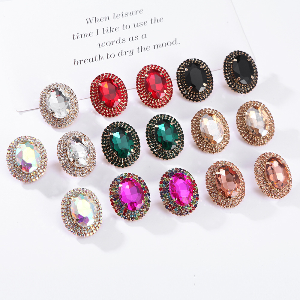 Women'S Gender 1 Pair Fashion Oval Metal Inlay Zircon Women's Ear Studs