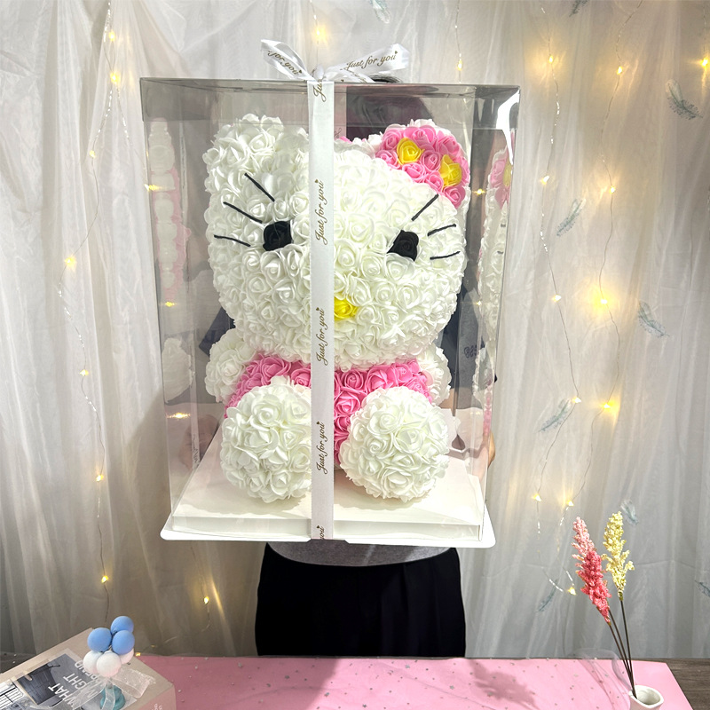 Flor preservada Hello Kitty, regalo de San Valentín, rosa artificial, regalo de cumpleaños, regalo de Navidad