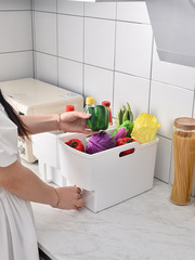 櫥櫃白色帶把手文件桌面收納盒塑料PP整理置物盒廚房調料水果收納