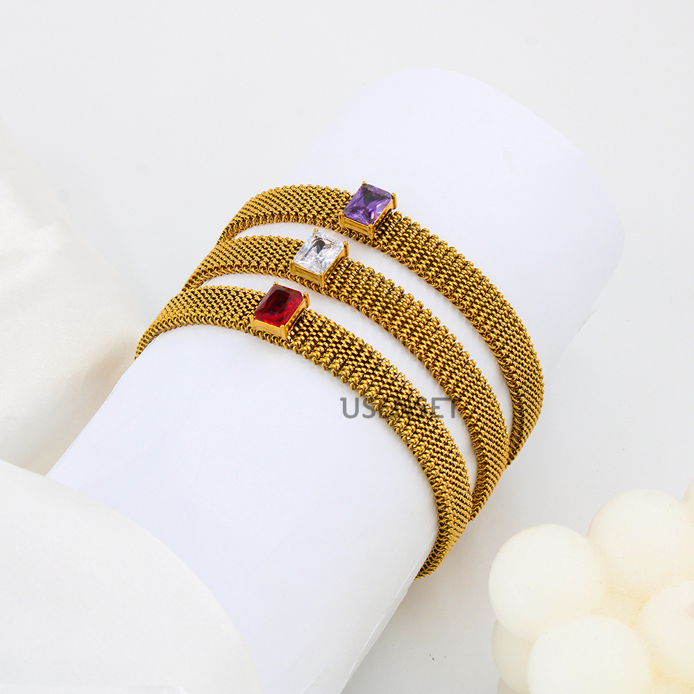 Fashion Geometric Stainless Steel Plating Zircon Bracelets 1 Piece