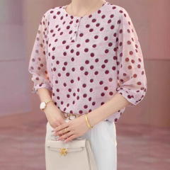 2025夏装气质优雅圆点七分袖衬衫女时尚薄款妈妈装宽松减龄上衣