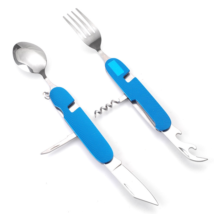 户外礼品 不锈钢组合餐叉 多功能 多用途组合折叠刀