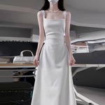 【高质量低价】白色吊带连衣裙子女夏新款春秋法式初恋收腰长裙